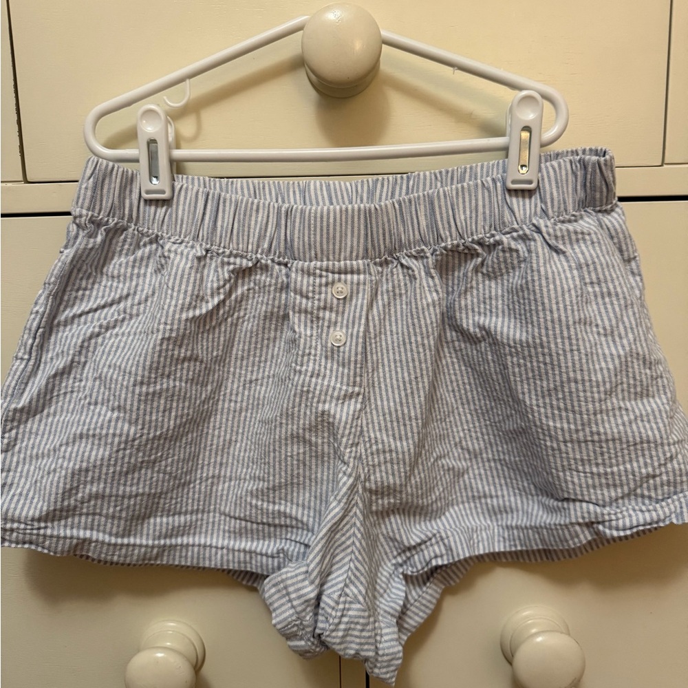 Brandy Melville Light Blue and White Striped Shorts